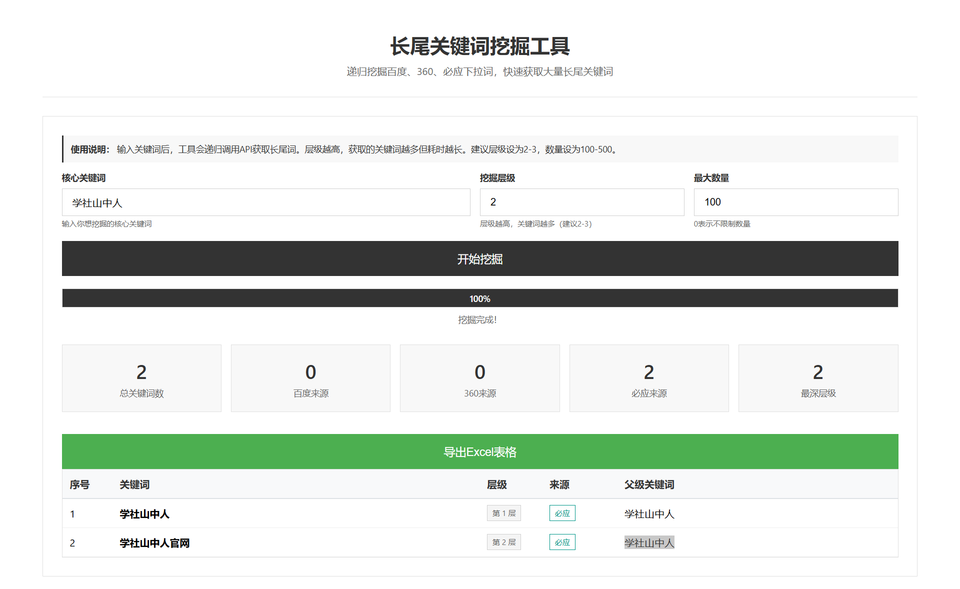 [亲测可用]SEO关键词长尾词优化工具网页源码-HTML模板源码-学社山中人